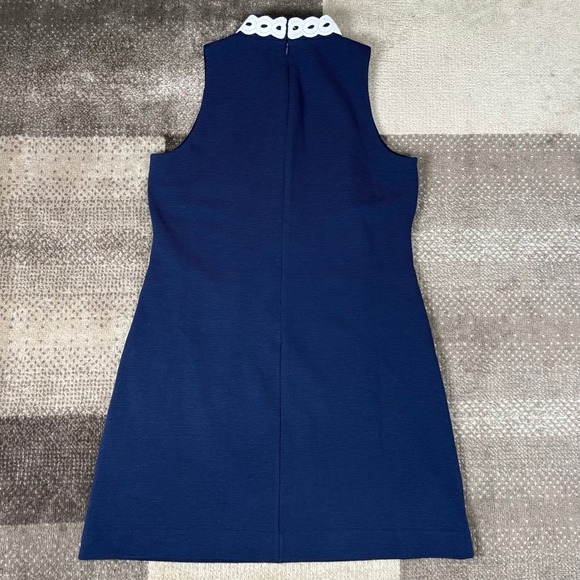 Lilly Pulitzer Callista Navy Blue Shift Dress White Lace Trim Sleevless Size L - Picture 4 of 6